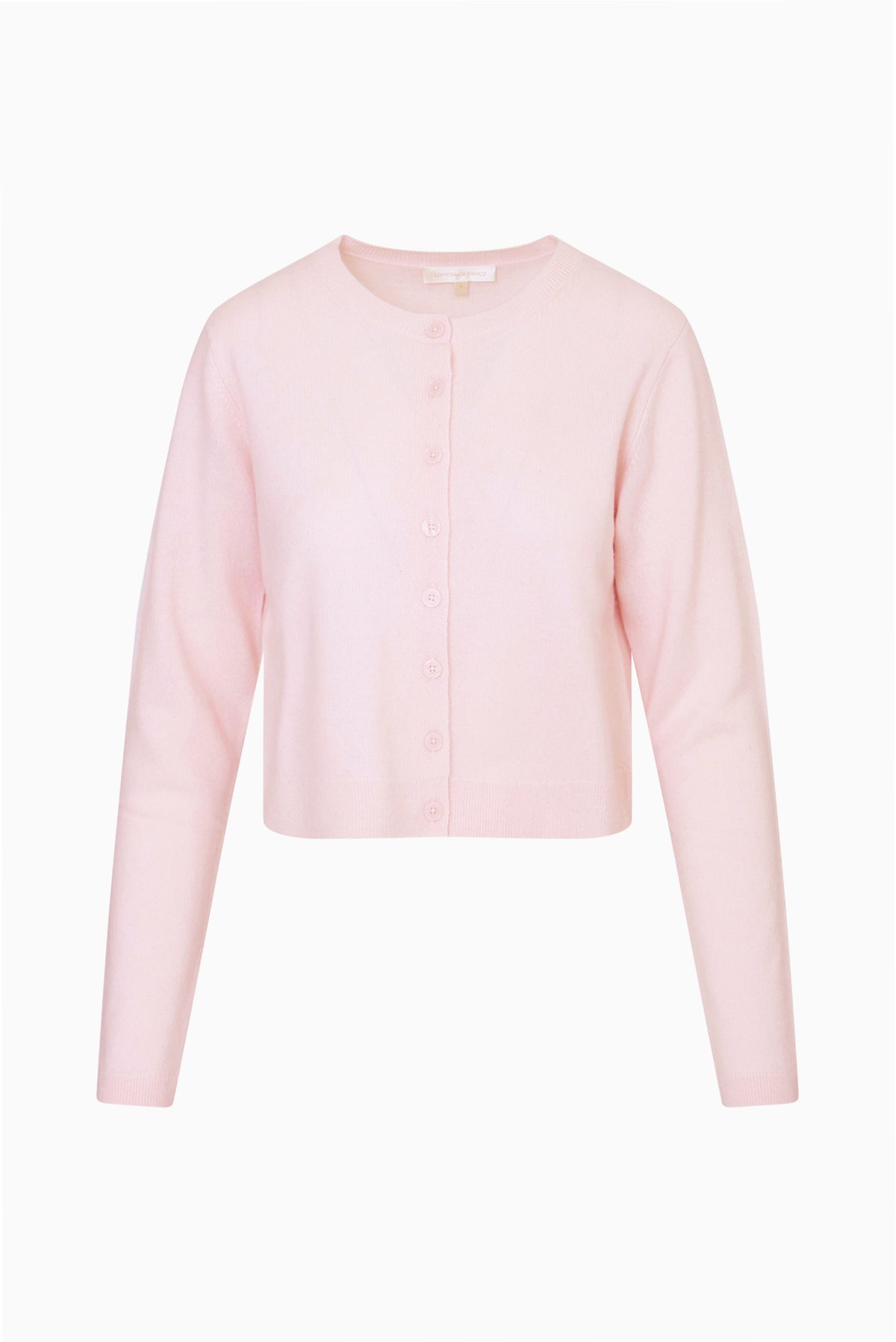Lightweight cashmere cardigan, pale pink, long sleeves, button-front, cropped