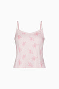 Pink heart-print camisole top with spaghetti straps