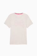 Heather gray cotton tee with pink bow-style graphic on the front, crew neckline