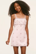 Tween Casslouie mini dress, pale pink, square neckline, spaghetti straps, star print