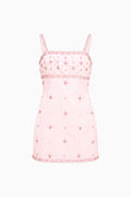 Tween Casslouie mini dress, pale pink, spaghetti straps, allover star print, trim detail