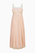 Petal peach silk lace-trimmed maxi dress, sleeveless with lace-trim straps
