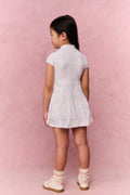 White eyelet active dress, back view with short sleeves and gathered waist
