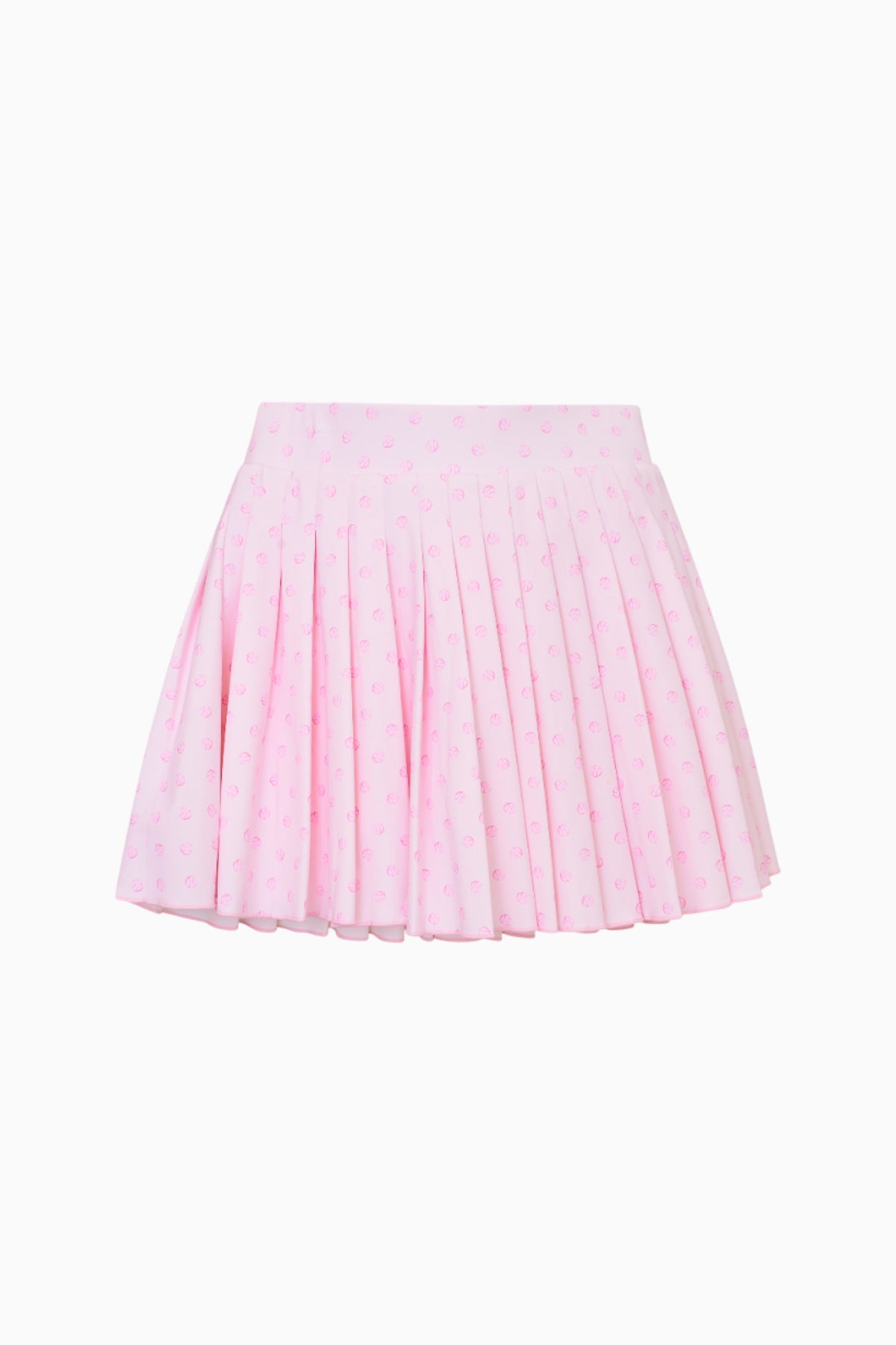 Pink printed active skort with pleated tennis-style skirt and gathered waistband