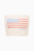 Deserae Sparkle Americana tube top, flat white knit with blue and red star-striped graphic