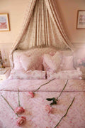 Floral duvet cover and sham set with pale pink allover print and matching pillows