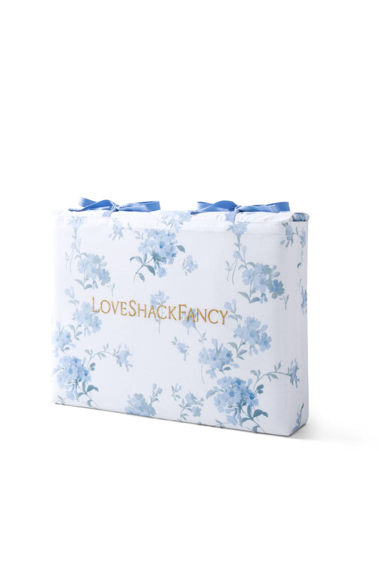Blue floral duvet cover set in gift bag with ribbon bow
