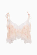 Elysia cotton-silk crop top in blush-pink, sheer lace with fringe scallops