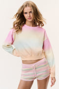Ombre pullover sweatshirt, relaxed crew neck, long sleeves, pink to pale blue