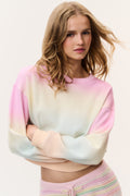 Ombre pullover sweatshirt with crew neck and long sleeves, pink to light blue
