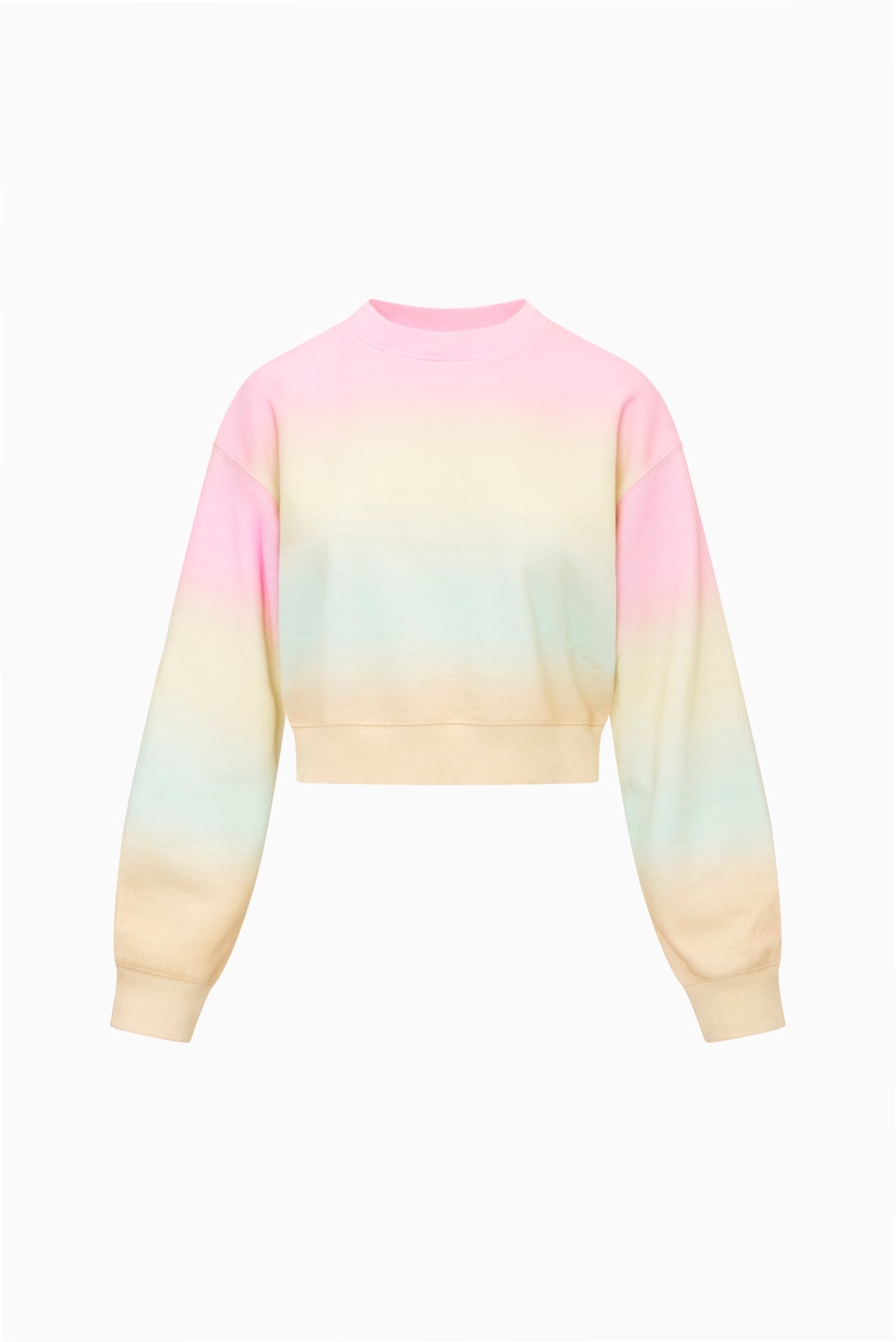 Ombre pullover sweatshirt, crew neck long sleeves, pink to blue gradient