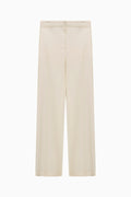 Cream wide-leg pants with smooth front and minimal seams