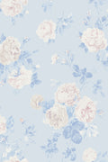 Whisper blue peel-and-stick wallpaper close-up floral pattern in pale blue and white