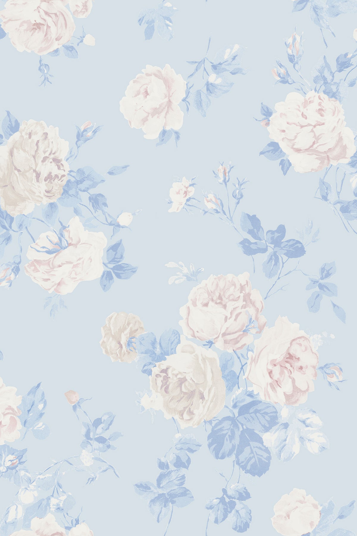 Whisper blue peel-and-stick wallpaper close-up floral pattern in pale blue and white