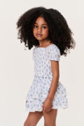 Girls light blue patterned tiered ruffle skirt with layered tiers