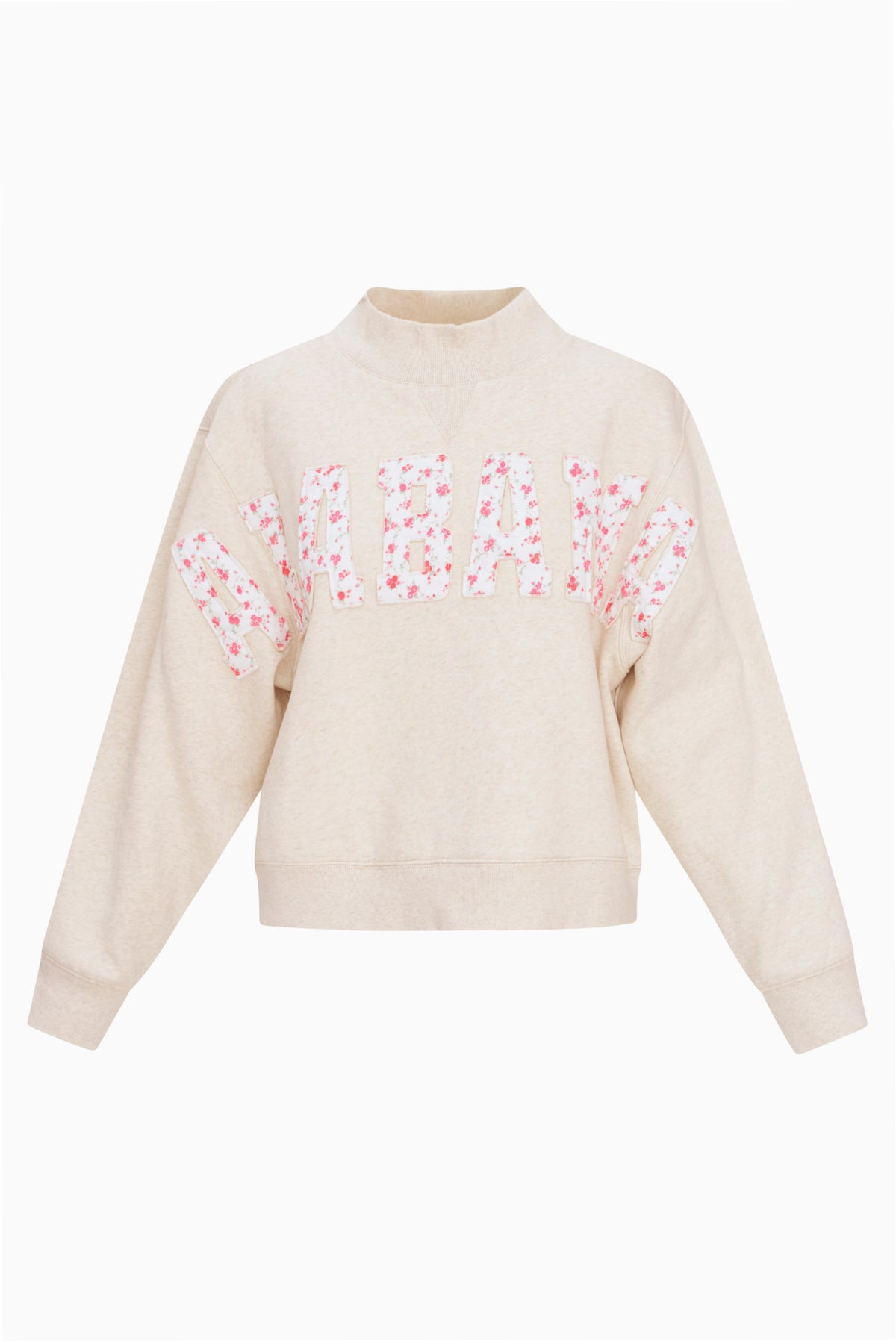 Cream mockneck sweatshirt with long sleeves and multicolor "LOVE" applique