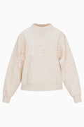 Cream mockneck sweatshirt with "LOVE" graphic, long sleeves, pullover style