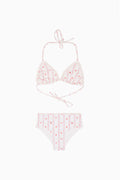 Girls cherry stripe bikini set, red-and-white triangle top with matching high-waist bottoms