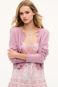 Lavender cashmere cardigan with button front and crew neckline