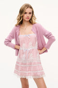 Lavender cashmere cardigan with round neckline, button front, long sleeves