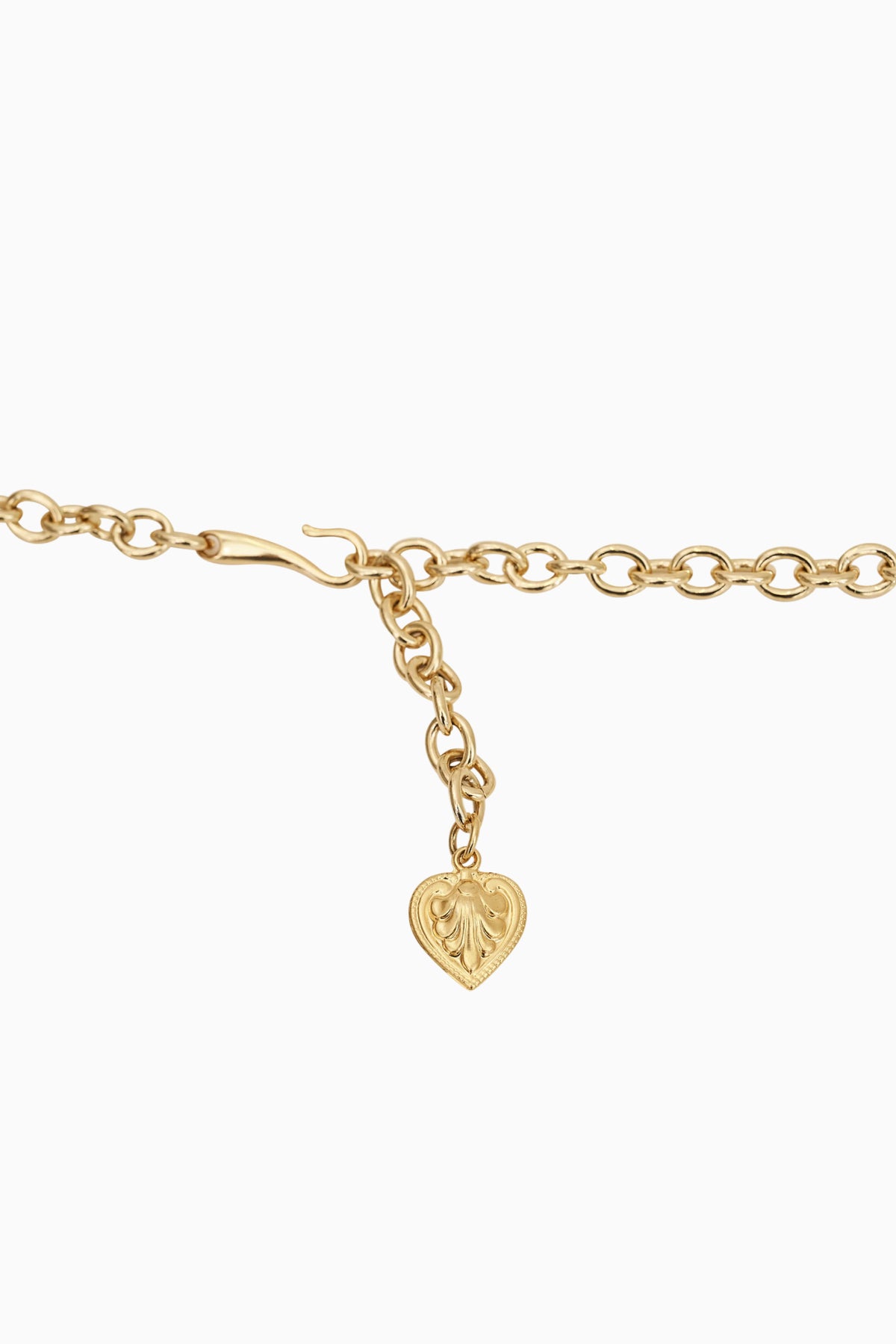 Gold chain belt with heart charm detail