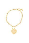 Gold heart pendant necklace with link chain and small circular clasp
