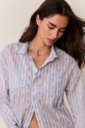 Light blue patterned cotton unisex shirt, button-up collar, long sleeves
