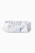 Wash headband with bow, light blue and white tie-dye fabric