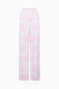 Ivory wide-leg pants with pink toile bandana print, full length