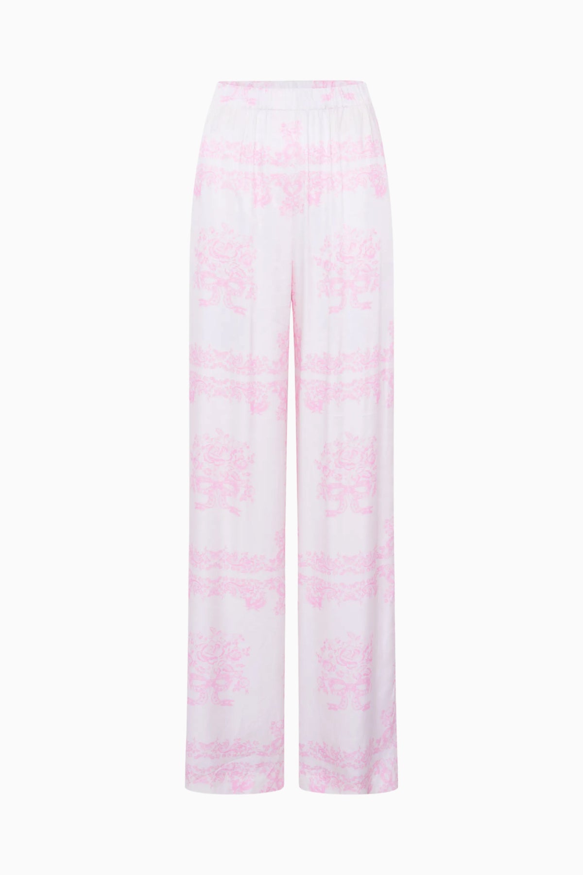 Ivory wide-leg pants with pink toile bandana print, full length