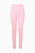Pink printed highland leggings with all-over lattice pattern