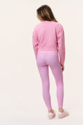Tween girls' pink ditsy floral pullover and leggings, back view