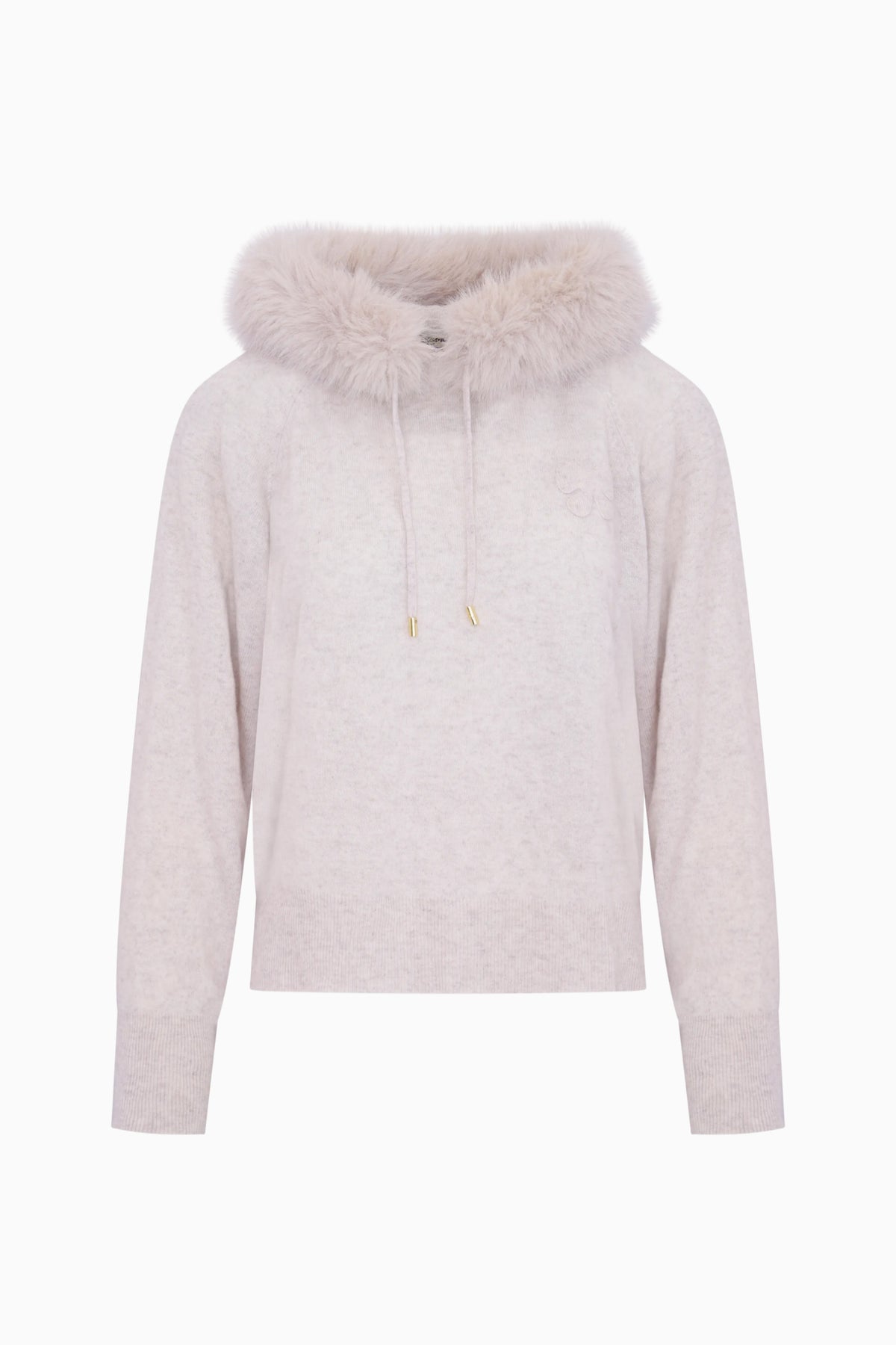 Light heather faux fur trim hoodie with front drawstrings