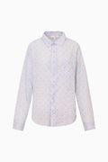 Unisex floral cotton shirt in light blue, long sleeve button-down with split sides