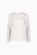 Girls' long-sleeve pajama top with pastel heart print and button placket
