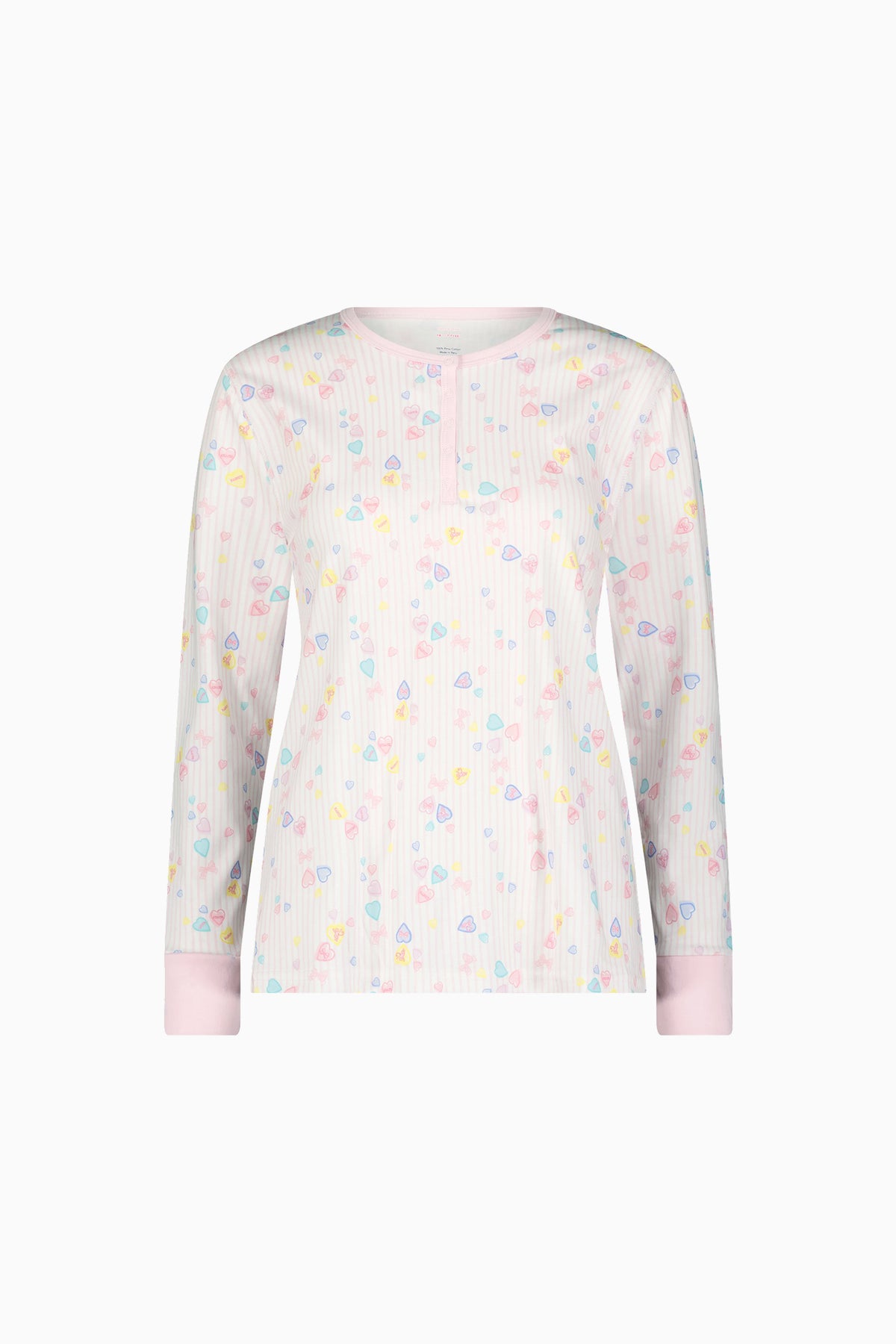 Girls' long-sleeve pajama top with pastel heart print and button placket