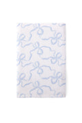 Light blue cotton hand towel with bow-like pattern, close-up