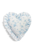 Heart-shaped ruffle pillow in light blue with floral-and-leaf print