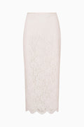 Ivory lace midi pencil skirt with scalloped hem