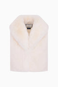 Ivory faux fur vest with open front and soft plush shawl collar