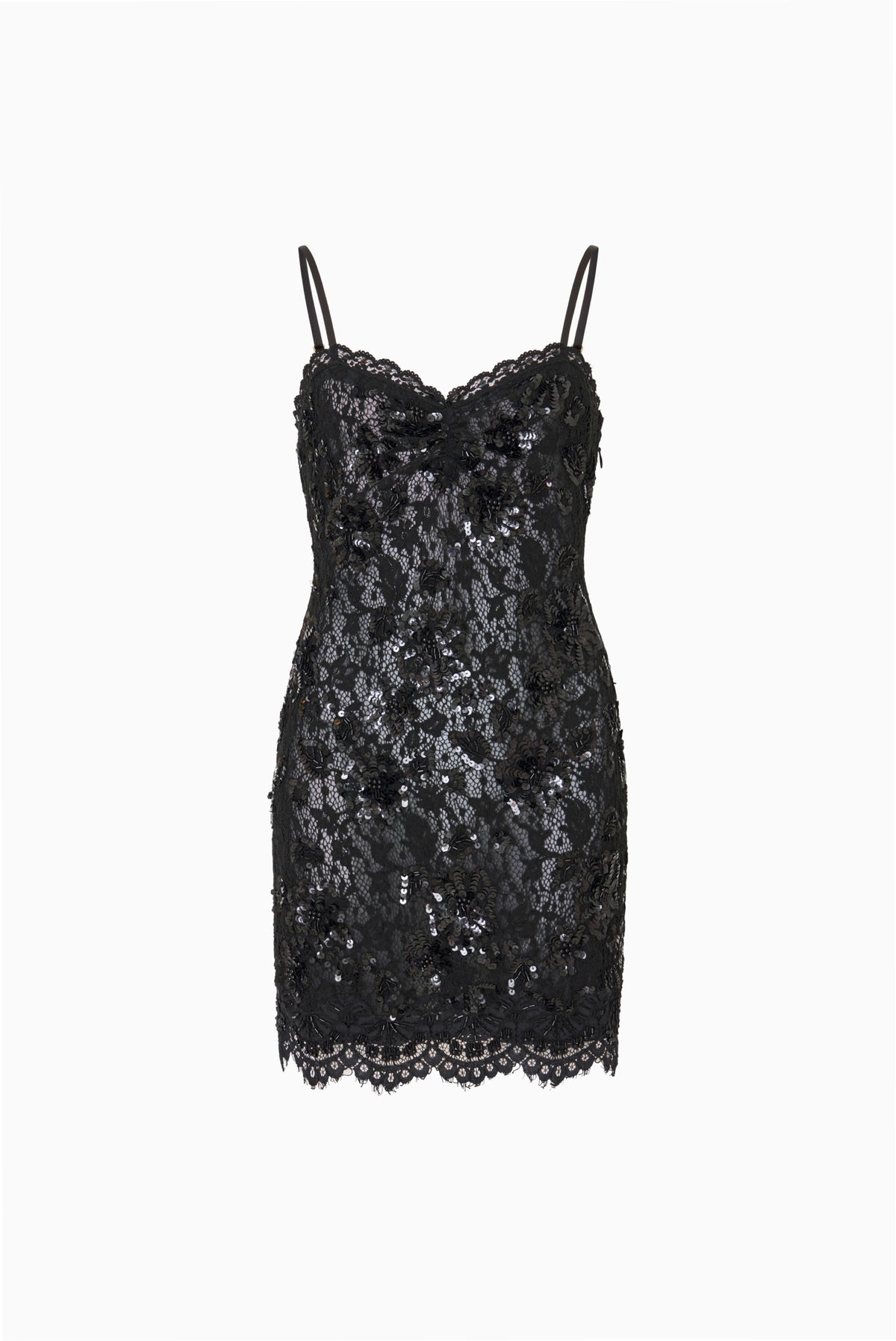 Tween lace jetta dress in black, spaghetti straps, sequin embellishment