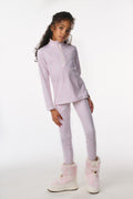 Girls lilac jersey pants with front zip styling, elastic waistband, ankle cuffs