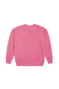 Pink crewneck pullover sweatshirt with small chest logo graphic
