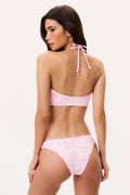 Floral pink bikini set from back view with tie halter straps and bottoms