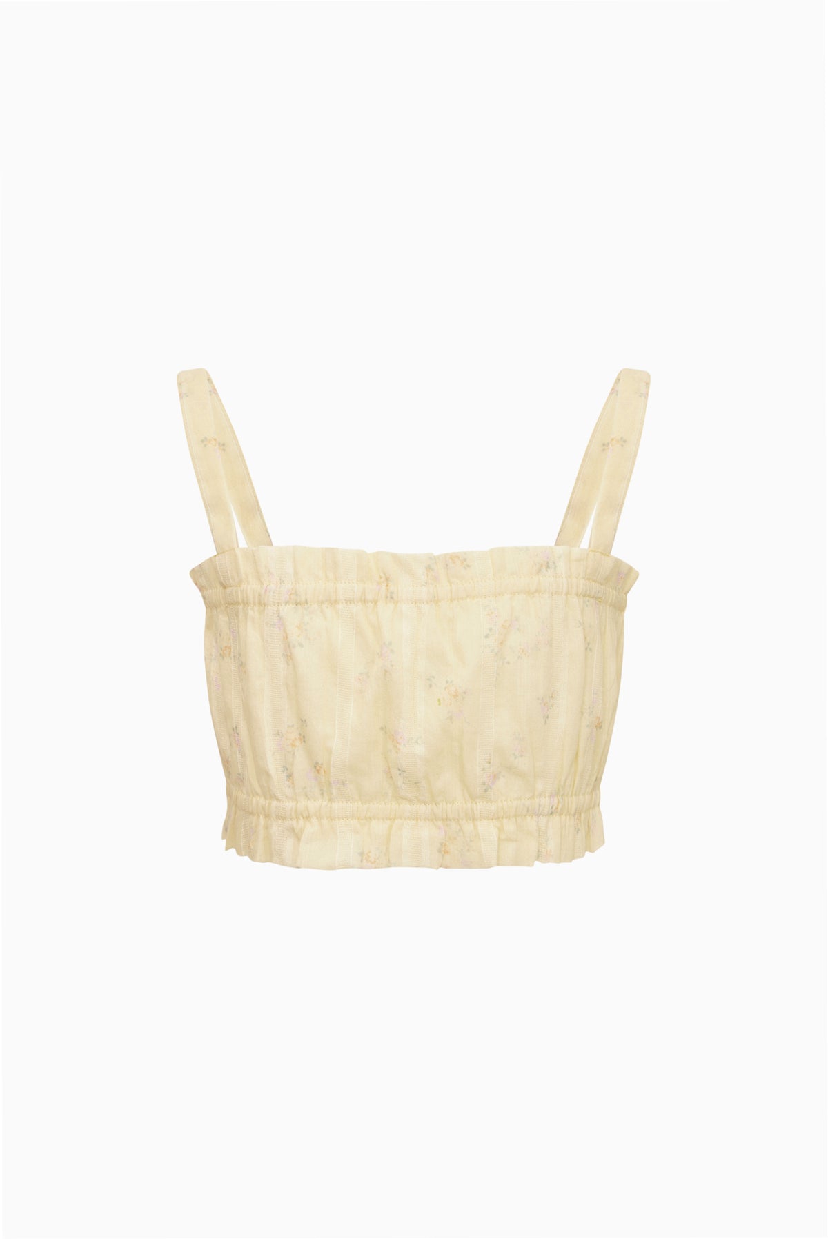 Girls' ditsy floral crop top, lemon yellow, square neckline, spaghetti straps