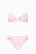 Shell pink polka-dot bikini set with knotted cups and matching high-cut briefs