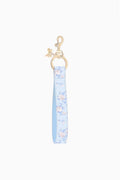Keychain strap with light-blue floral rosette print and gold top clasp