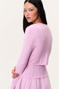 Stretch pointelle cardigan in candy floss pink, long-sleeve back view