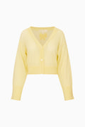 Lightweight cashmere cardigan, light lemon, V-neck button-front, long sleeves