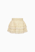 Girls pale yellow tiered ruffle mini skirt with elastic waistband